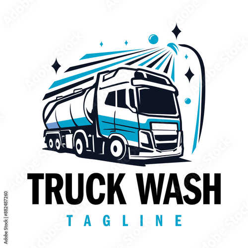 Truck washing logo design. Truck cleaning logo template.