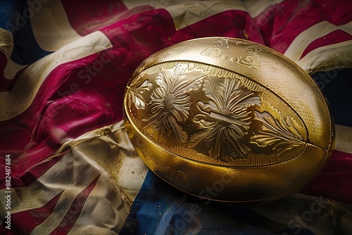 England. Golden rugby ball on the English flag photo