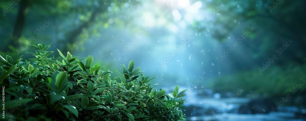 Enchanting Forest Journey Sunbeams Through Lush Greenery and a Serene Stream, Atmospheric Travel Photography Enchanting Forest Journey Sunbeams Through Lush Greenery and a Serene Stream, Atmospheric Travel Photography