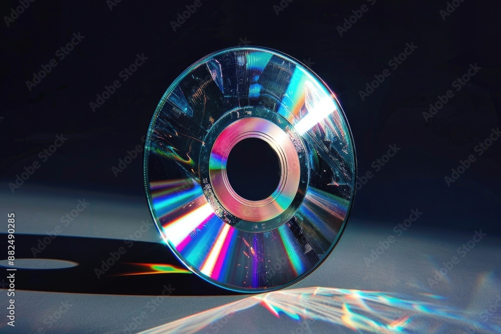 A compact disc is placed on a table, providing a flat surface for music playback or storage A compact disc is placed on a table, providing a flat surface for music playback or storage