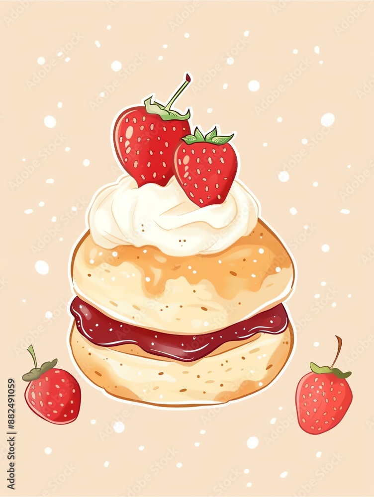 A sweet scone strawberry, creamy delight, perfect lunch break. A sweet scone strawberry, creamy delight, perfect lunch break.