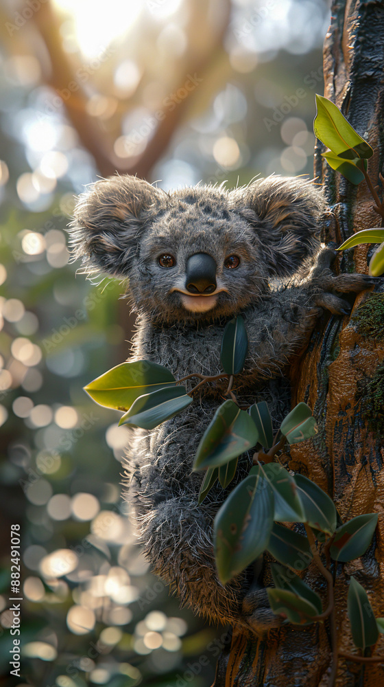 Cute Koala Clinging to Tree in Ultra Realistic 8K Detail, Soft Color Palette, Premium Quality Photo Realism Cute Koala Clinging to Tree in Ultra Realistic 8K Detail, Soft Color Palette, Premium Quality Photo Realism