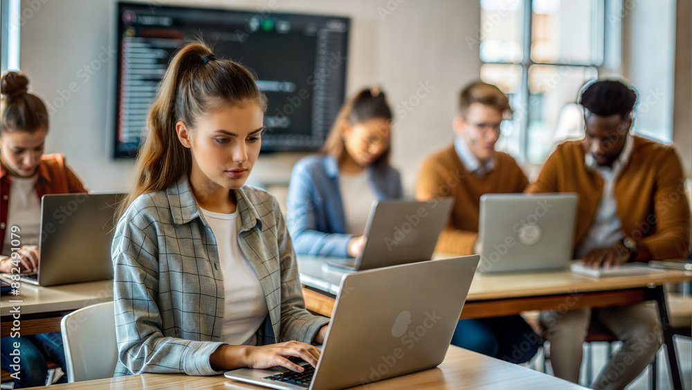 Group of young business people working together in a modern office. Selective focus. Group of young business people working together in a modern office. Selective focus.