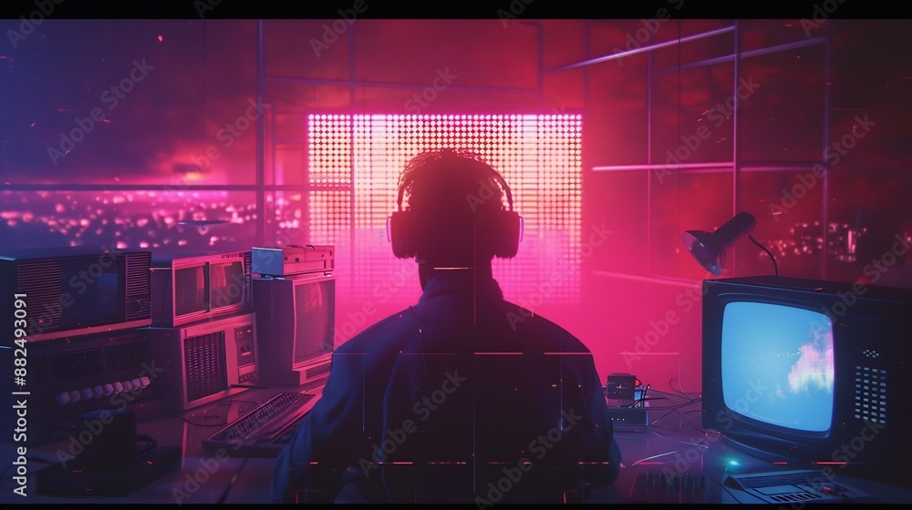 Retrofuturistic Hacker in Neon Lights Retrofuturistic Hacker in Neon Lights