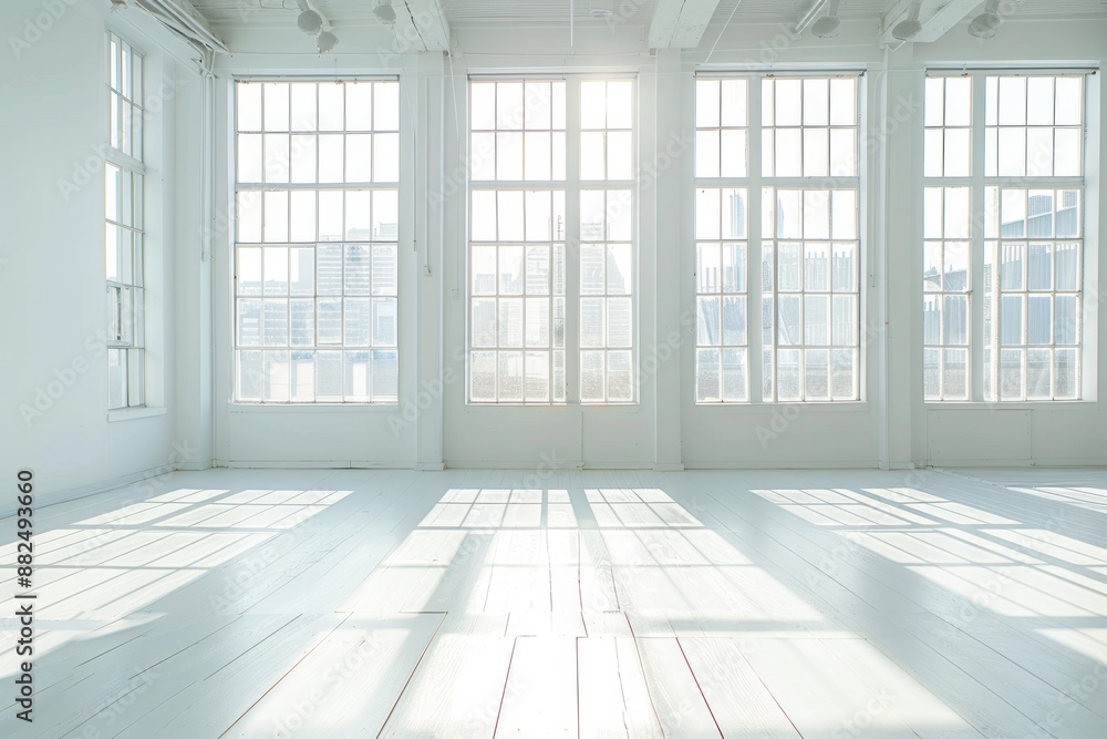 Obraz premium Bright Empty Studio with Large Windows and Natural Light
