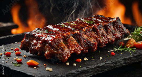 grilled meat roasted on hot ember background