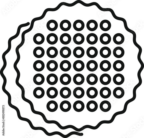 Round waffle with holes pattern, simple icon in outline style for design