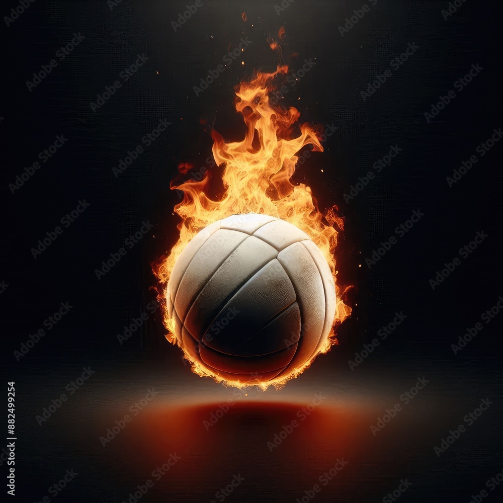 Fototapeta premium Flying volleyball with fire isolated on a black background