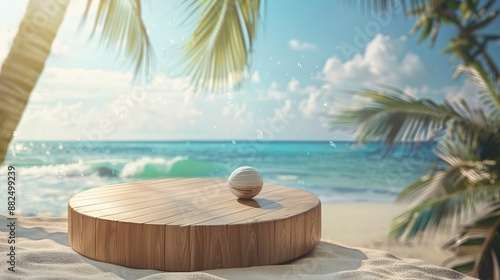 Wallpaper Mural Summer product display on wooden podium at sea tropical beach. generative ai Torontodigital.ca