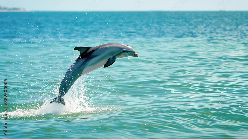 Naklejka premium Nature: Dolphins Jumping at Sea in a Majestic Display