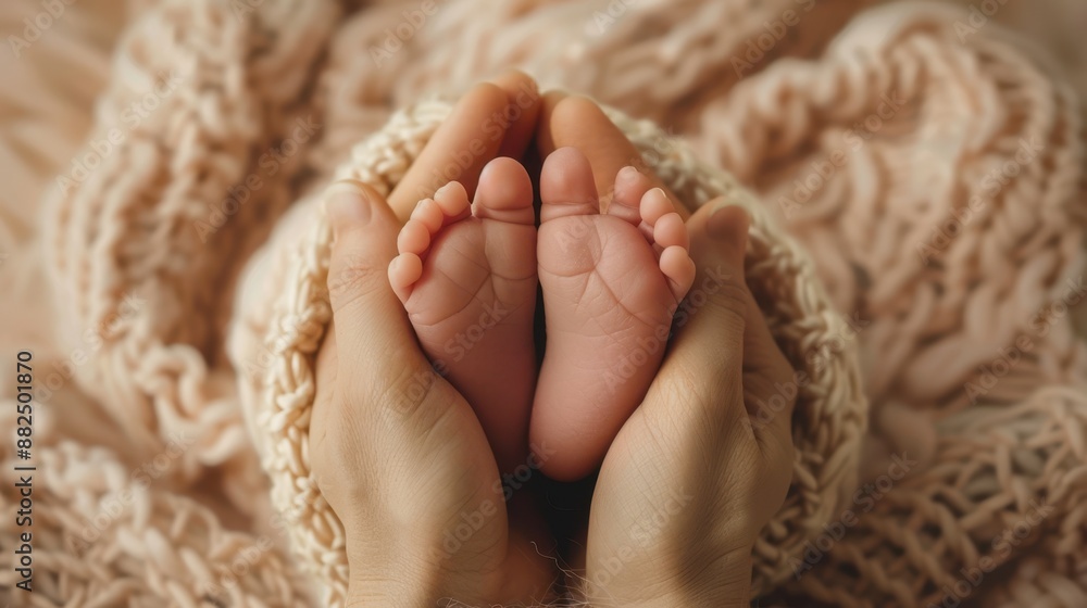 Hands holding baby feet Hands holding baby feet