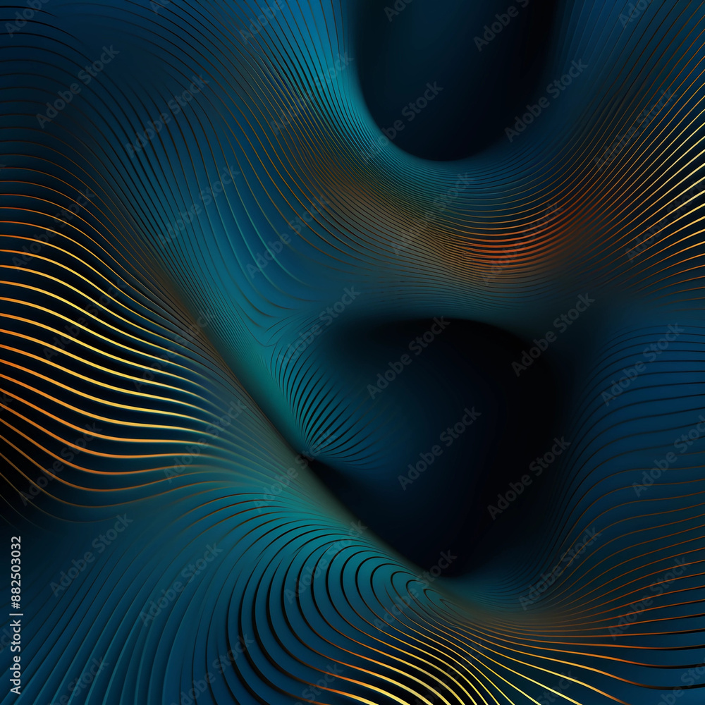 Abstract background with wavy lines in dark blue and gold colors, a dark turquoise gradient Abstract background with wavy lines in dark blue and gold colors, a dark turquoise gradient