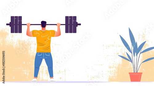 Man lifting weights at home, fitness, workout, healthy lifestyle.