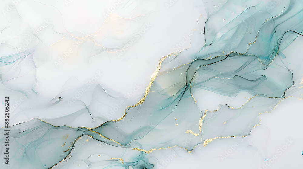 Obraz premium fondo efecto marmol en transparencia en color aqua con blanco y detalles en dorado cuadro decorativo elegante y sofisticado con movimiento