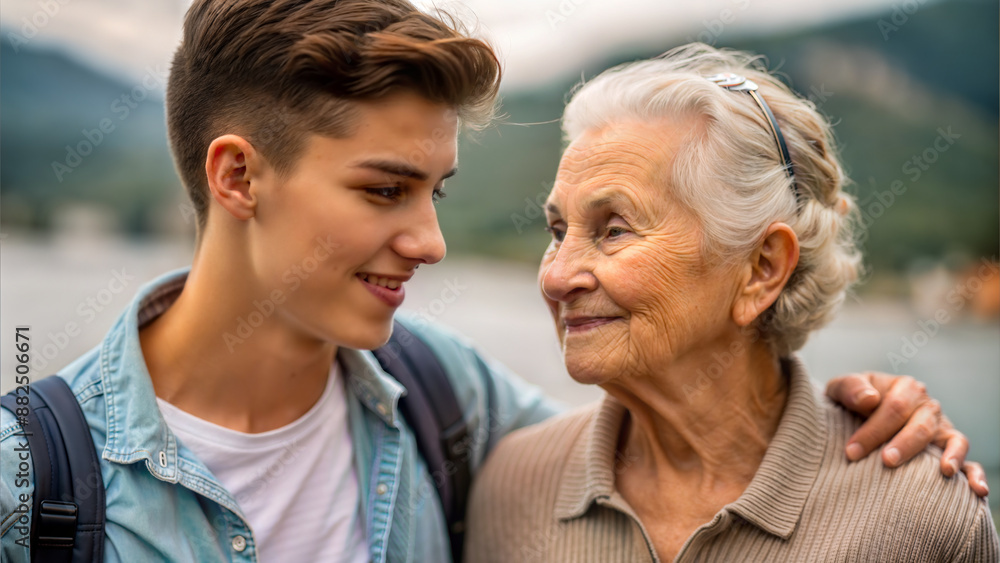 Portrait of a senior woman and her grandson looking at each other Portrait of a senior woman and her grandson looking at each other