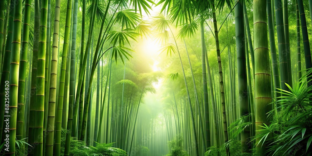 Fototapeta premium Tropical background with lush bamboo forest, Bamboo, Forest, Tropical, Green, Nature, Foliage, Plant, Growth, Tranquil, Zen, Asian