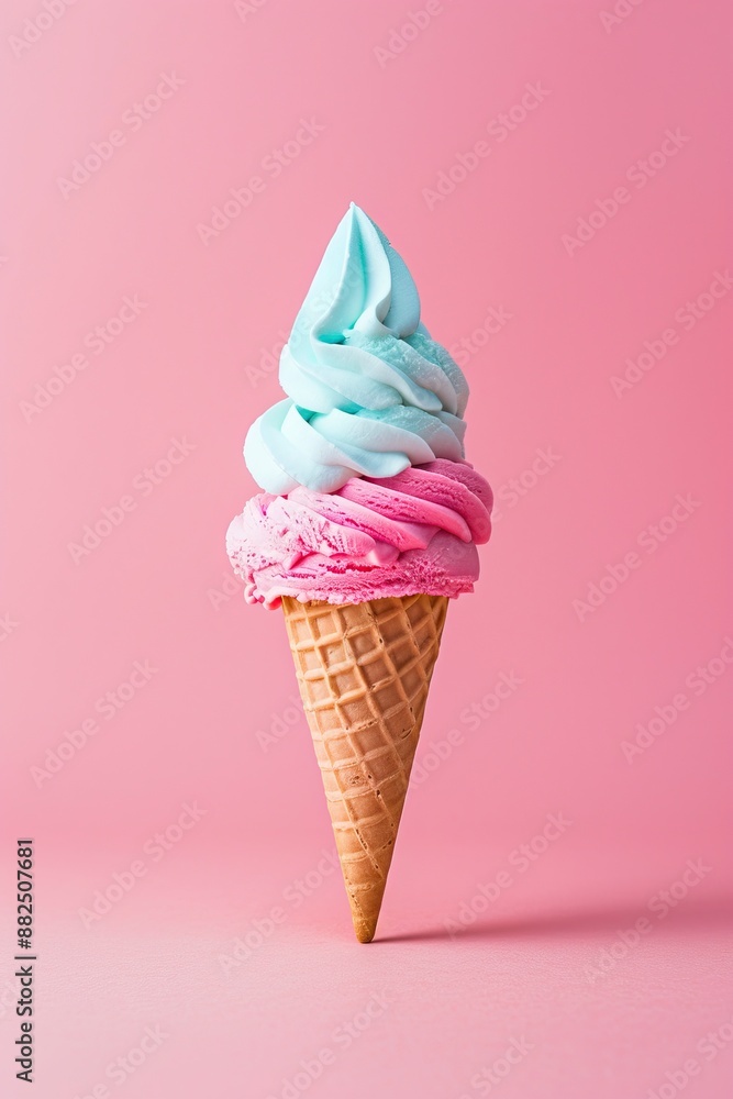 Ice cream cone isolated on one color background, gelato, summer concept - generative ai Ice cream cone isolated on one color background, gelato, summer concept - generative ai