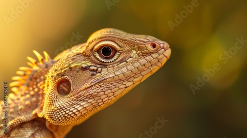 Reptile basking in the sun, exhibiting natural behaviors and survival instincts, detailed close-up of its skin and environment