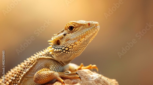 Reptile basking in the sun, exhibiting natural behaviors and survival instincts, detailed close-up of its skin and environment