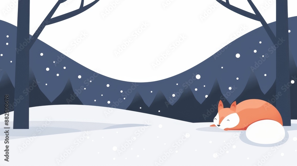 Naklejka premium Serene winter landscape with a hibernating squirrel in its burrow, representing the beauty of seasonal rest and inactivity