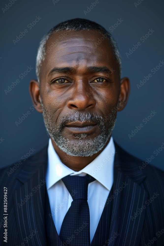Confident senior executive in a sharp suit exudes professionalism and determination against a blue background, ideal for concepts related to leaders and entrepreneurs Confident senior executive in a sharp suit exudes professionalism and determination against a blue background, ideal for concepts related to leaders and entrepreneurs