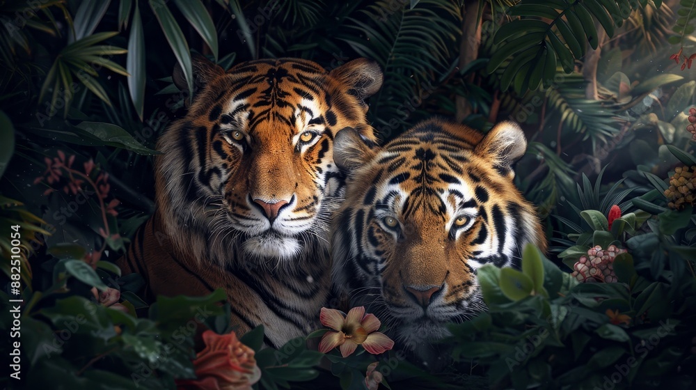 Wild beasts in their natural environment, surrounded by lush flora and other intriguing fauna, a snapshot of raw wilderness Wild beasts in their natural environment, surrounded by lush flora and other intriguing fauna, a snapshot of raw wilderness