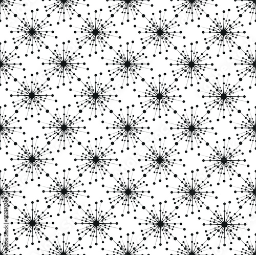 Black and white fireworks stars seamless pattern vector illustration.