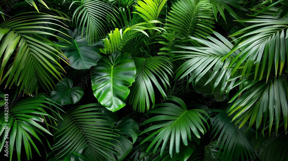 Fototapeta premium Tropical rainforest habitat, dense ecosystem with vibrant greenery, exotic wildlife, and intricate plant networks, a testament to nature's complexity