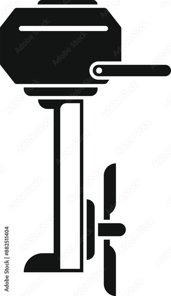 Simple black and white icon of a boat motor, showing the propeller and engine Simple black and white icon of a boat motor, showing the propeller and engine