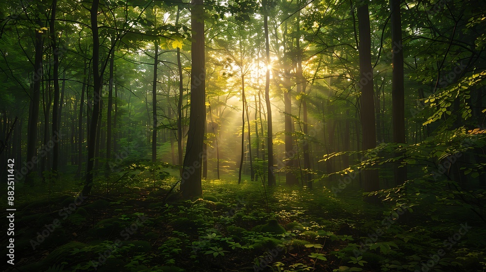 Fototapeta premium Sunlit Serenity in the Heart of the Forest