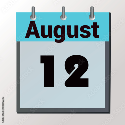 vector calendar page with date August 12, light colors