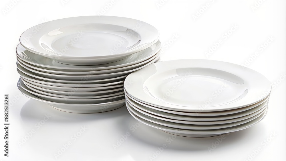 A stack of white plates with a white background A stack of white plates with a white background