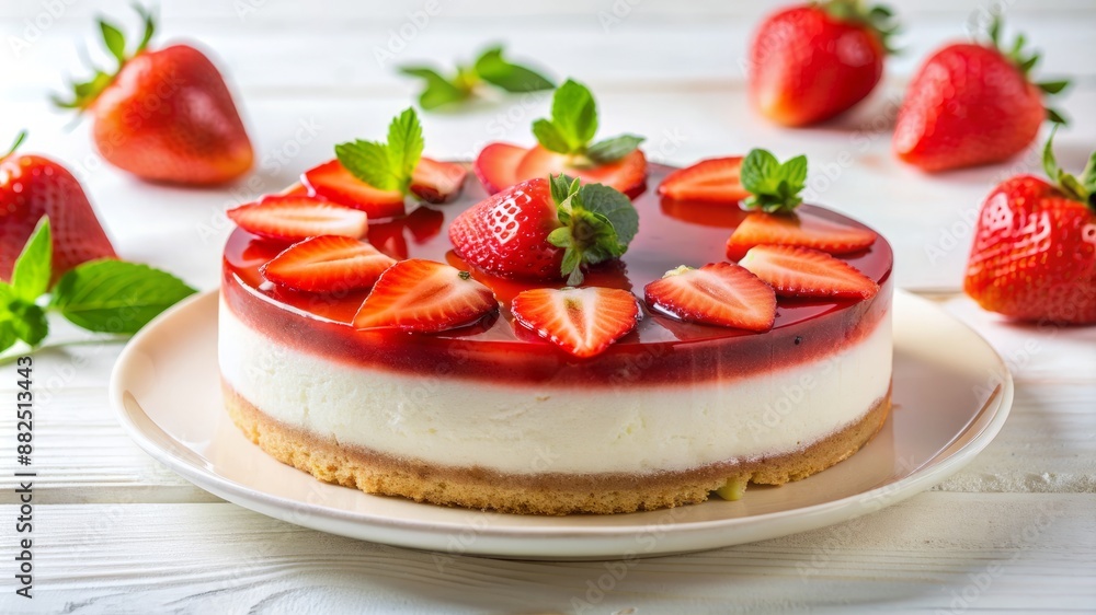 A strawberry cheesecake with strawberries on top of it A strawberry cheesecake with strawberries on top of it