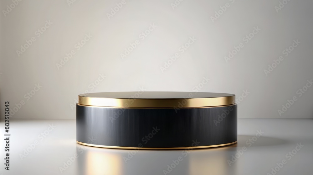 Black and gold box is arranged in a row on a white surface Black and gold box is arranged in a row on a white surface