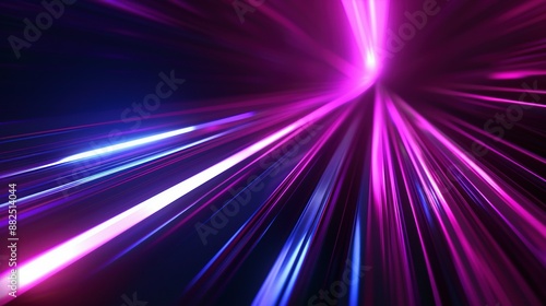 Blue and Purple Light Lines Hyperspace Warp: Dark Background 3D Render