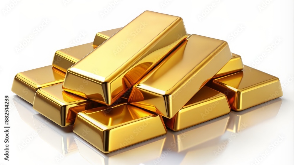 A stack of gold bars with a white background A stack of gold bars with a white background