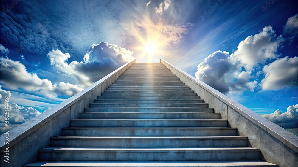 Stairway leading up to the sky with fluffy clouds in the background, staircase, climb, destination, fantasy, imagination Stairway leading up to the sky with fluffy clouds in the background, staircase, climb, destination, fantasy, imagination