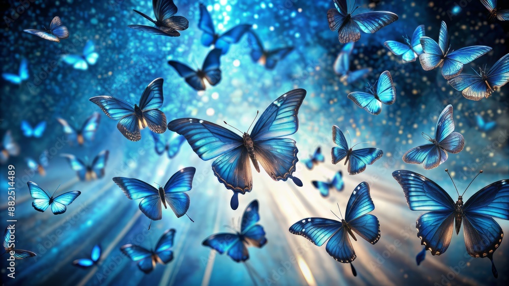 Fototapeta premium A blue sky with many butterflies flying around
