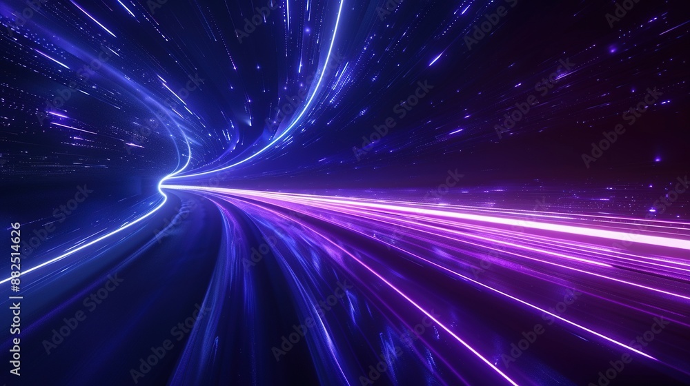 3D Hyperspace Warp with Blue and Purple Light Lines on Dark Background 3D Hyperspace Warp with Blue and Purple Light Lines on Dark Background