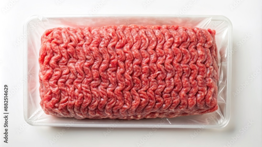 A tray of meat is displayed on a white background A tray of meat is displayed on a white background