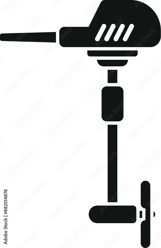 Black and white icon of a boat motor engine, highlighting the propeller for water propulsion Black and white icon of a boat motor engine, highlighting the propeller for water propulsion