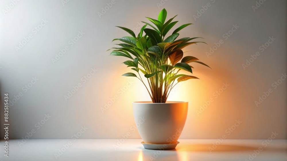 Fototapeta premium A potted plant sits on a white table