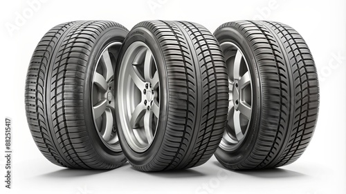 Three tires are shown in a row, with the middle tire being the largest