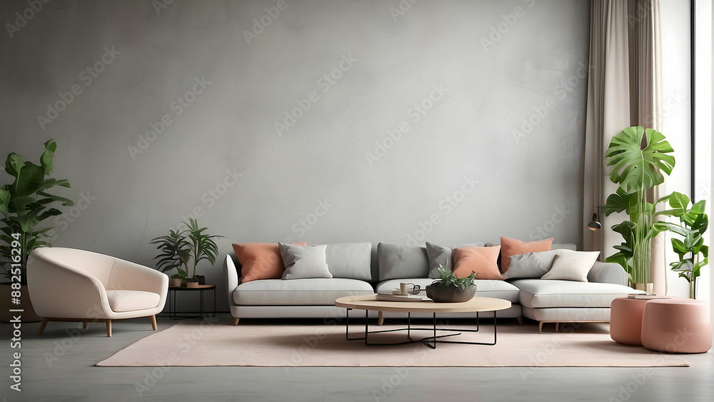 Minimalist living room with plants and neutral tones Minimalist living room with plants and neutral tones