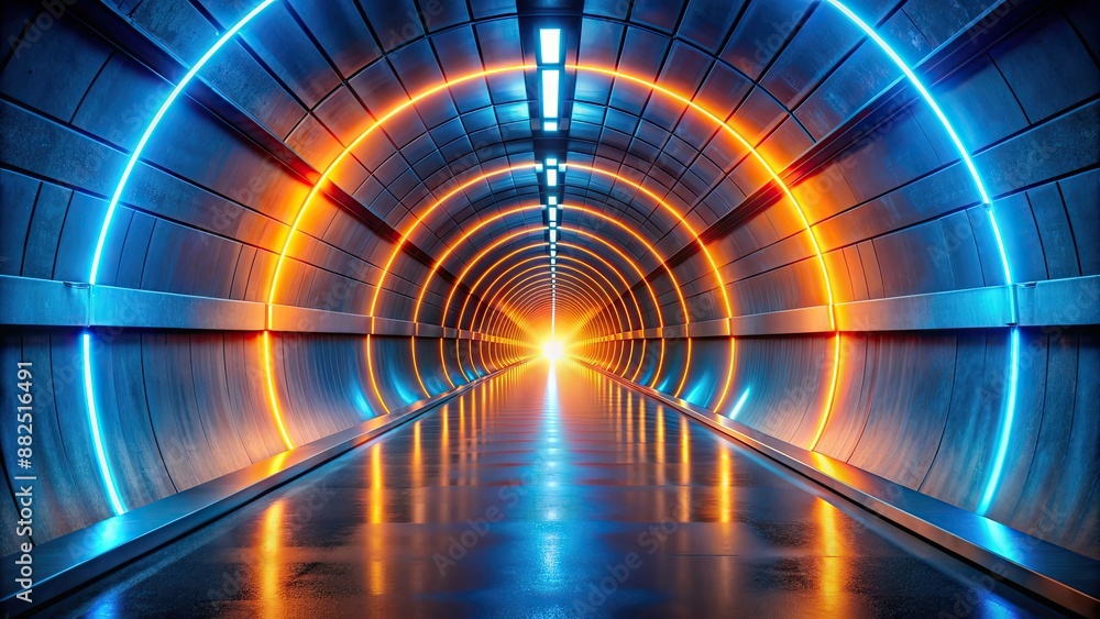 Tunnel with blue and orange light shining through , tunnel, light, blue, orange, glow, illuminated, passage, underground Tunnel with blue and orange light shining through , tunnel, light, blue, orange, glow, illuminated, passage, underground