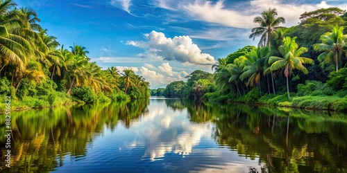 Tropical paradise of the Orinoco Delta with lush greenery, winding rivers, and exotic wildlife, tropical, paradise, Orinoco Delta