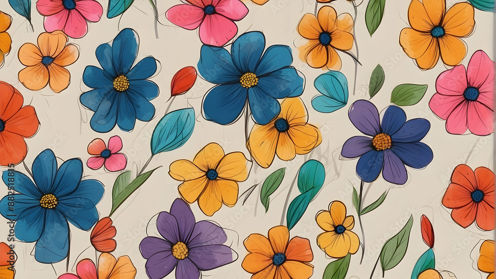 Illustration of colorful hand-drawn flowers Illustration of colorful hand-drawn flowers
