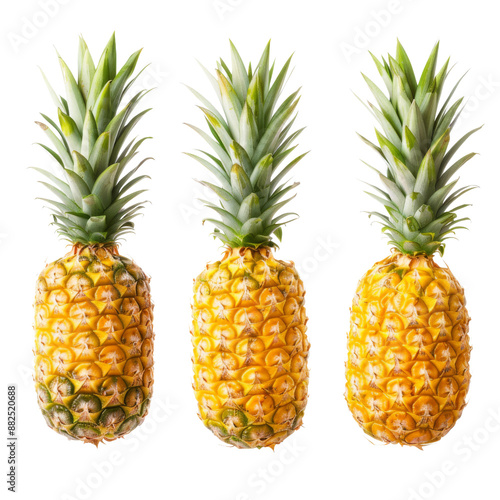 Fresh and Vibrant Whole Pineapples Isolated on White Background, showcasing Rich Textures and Luscious Hues