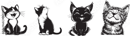 cute cat silhouette vector illustration set 