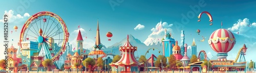 Family visiting a famous theme park, showcasing fun and entertainment